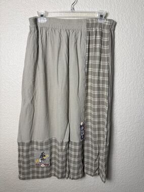 Vtg 90's Kokopelli Skirt Boho Plaid Patchwork Appliqué Size 1X Rayon Sage Green